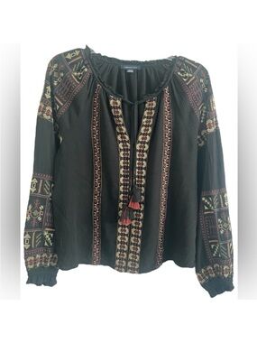 American Eagle Women's
Bohemian Black Top with Colorful Embroidery Size Small